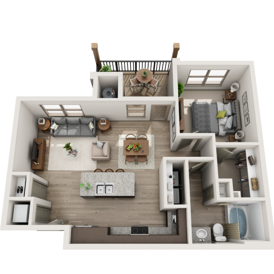 a 3d rendering of a two bedroom apartment at The 